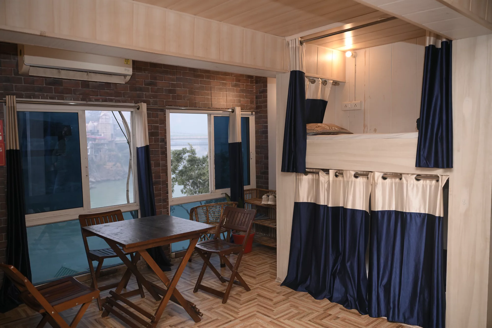 Bunk bed dorm at Anpadh Cafe & Hostel, Rishikesh